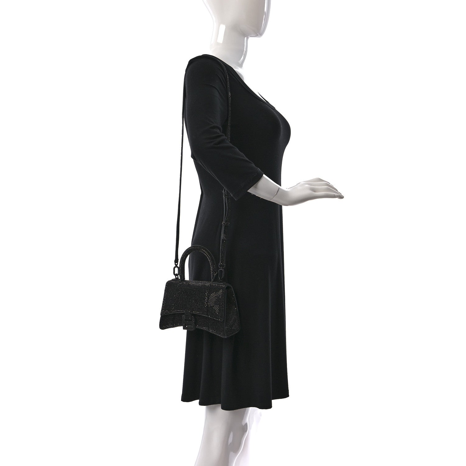 Balenciaga Strass Suede Hourglass Top Handle Bag XS Black Jet 2 of 12