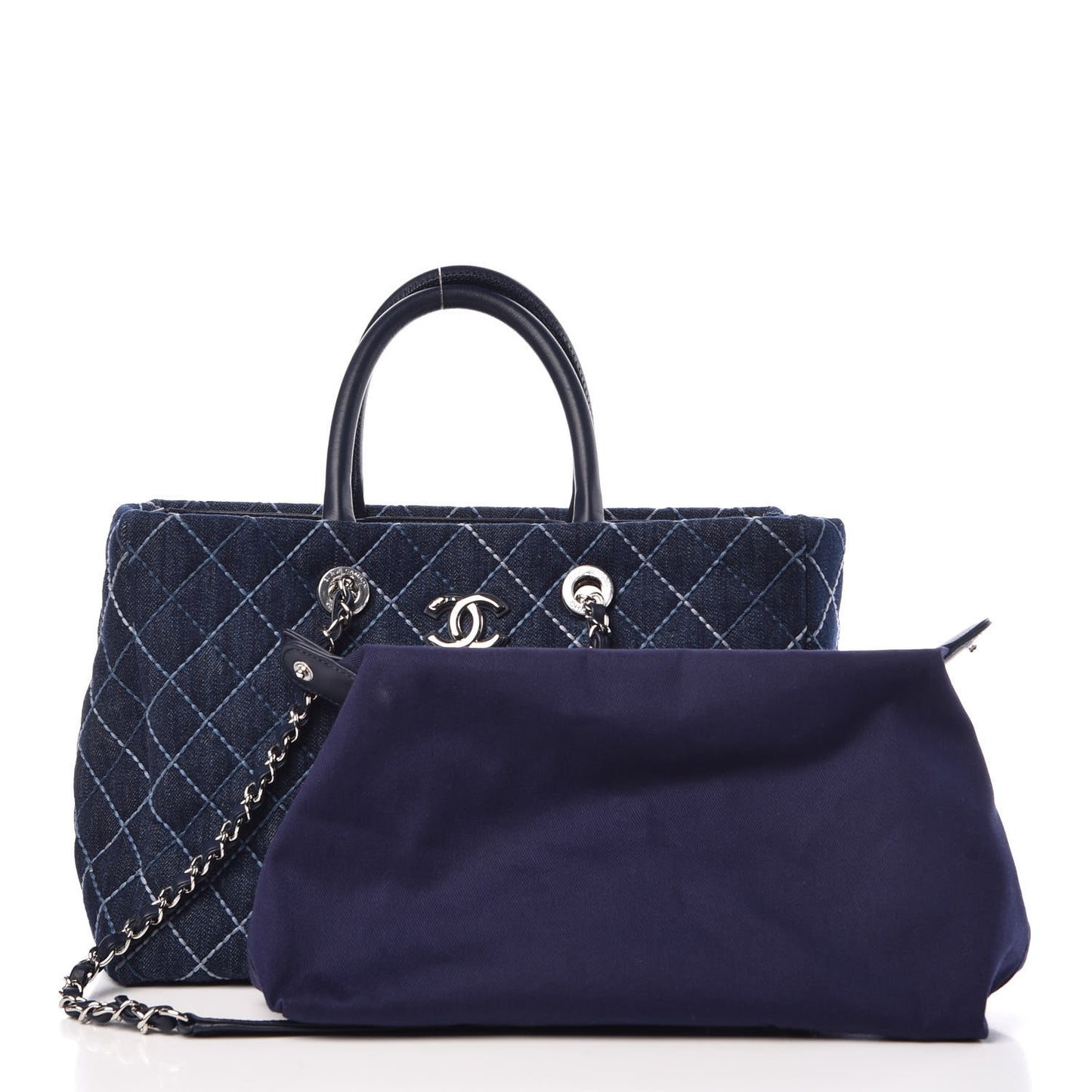 Denim Quilted Large Shopping Tote Blue