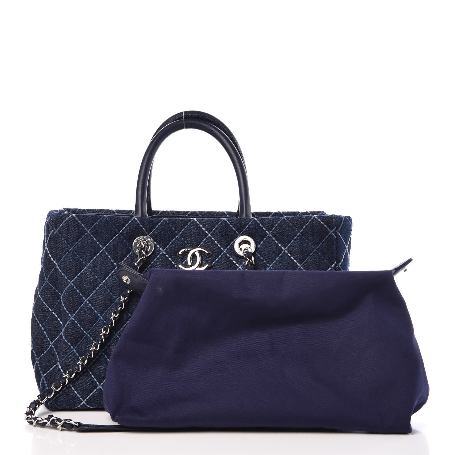 Chanel Denim Quilted Large Shopping Tote Blue 4 of 11