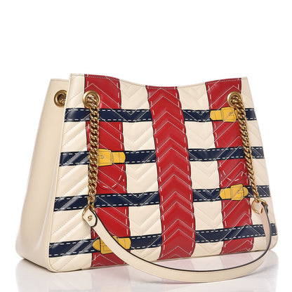 Gucci Calfskin Matelasse Trompe L'Oeil Print Medium GG Marmont Shoulder Tote Mystic White Hibiscus Red Marine Giallo 3 of 11