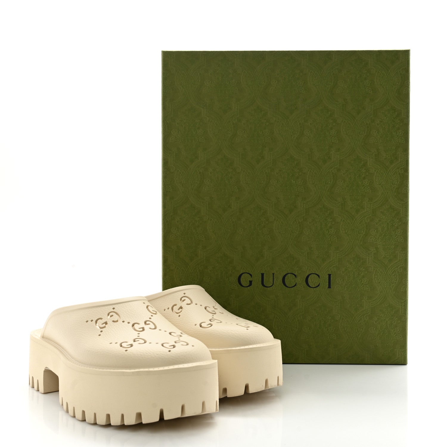 Gucci Rubber GG Monogram Perforated Elea Platform 55mm Lug Sole Sandals Mystic White 10 of 10