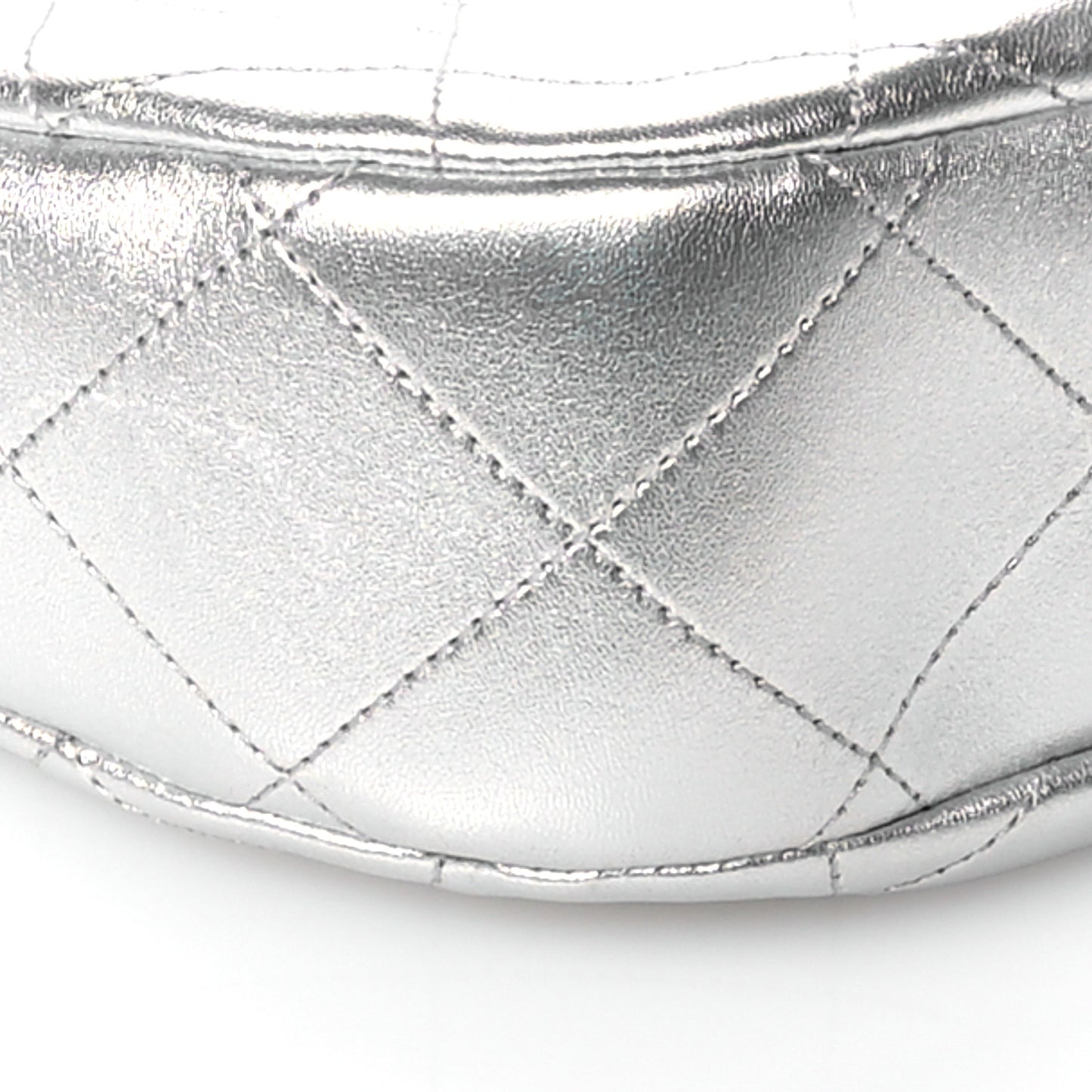Metallic Lambskin Chain Rows Quilted Chain Hobo Silver
