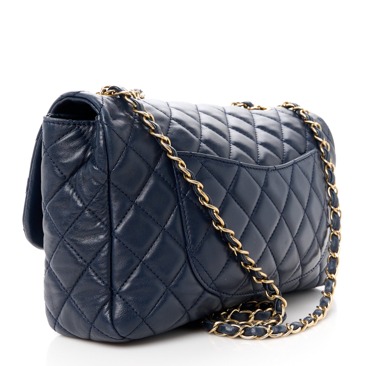 Lambskin Quilted Large Now and Forever Flap Navy