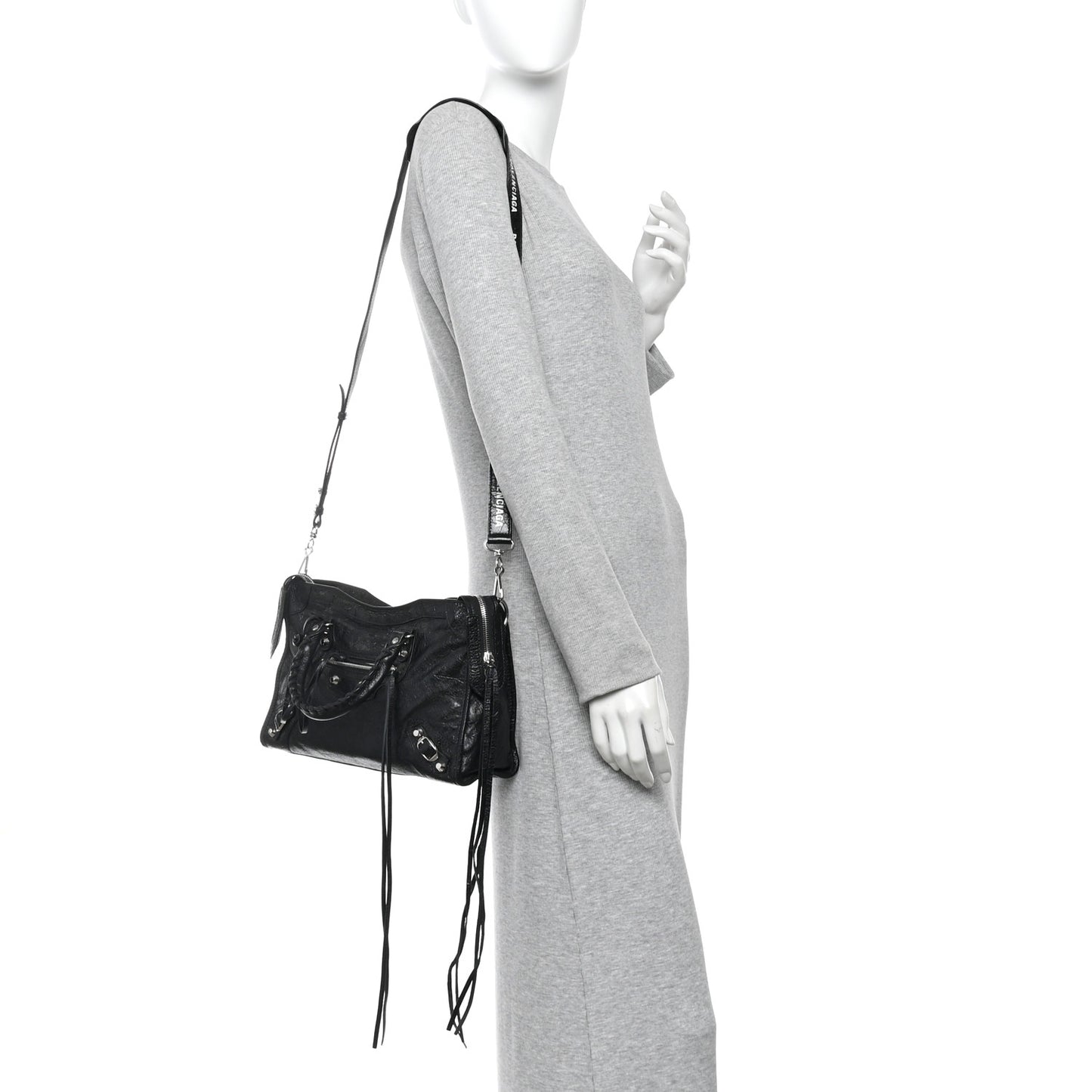 Agneau Classic Hardware S City Logo Strap Black White