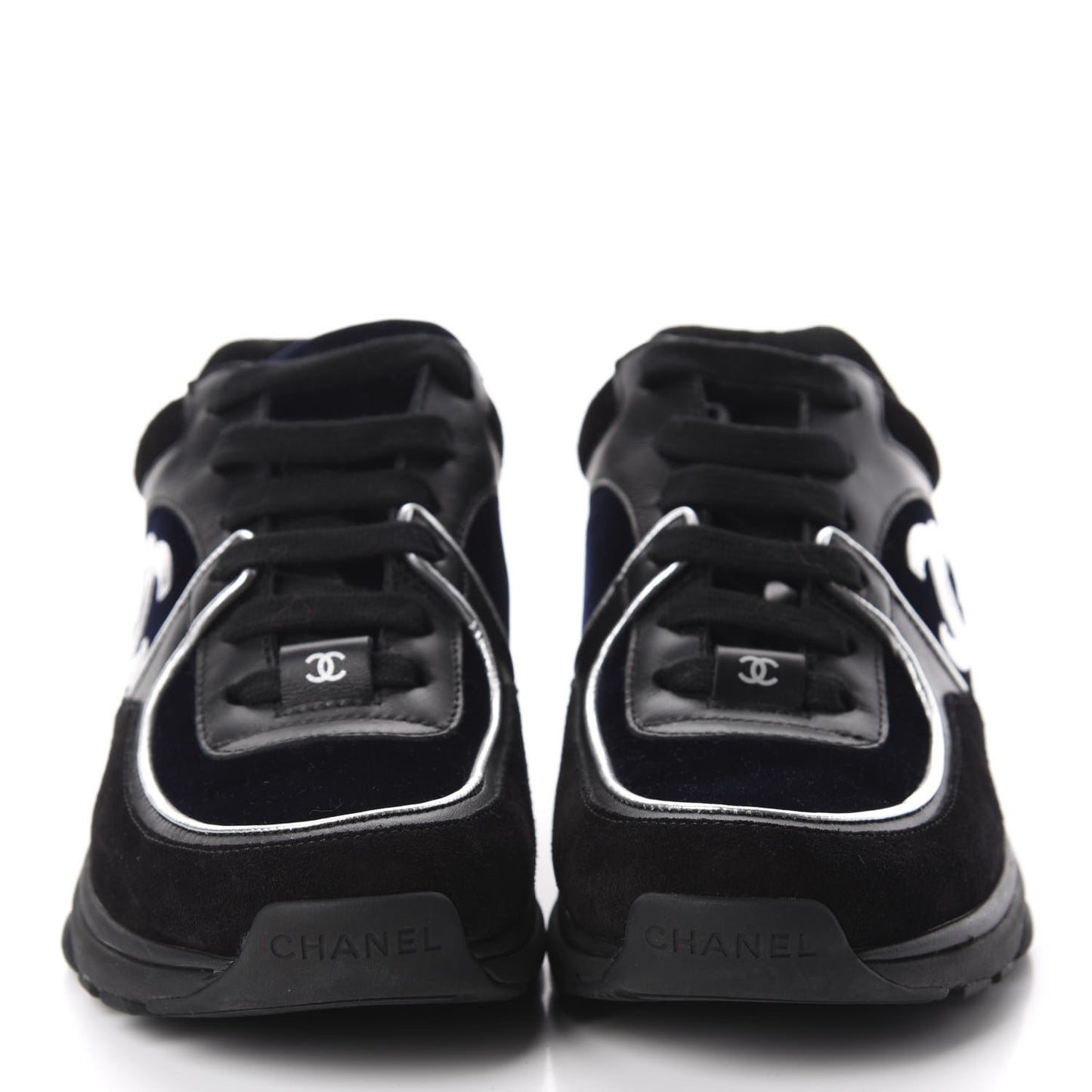 Suede Velvet Lambskin CC Sneakers 35 Black Blue Silver