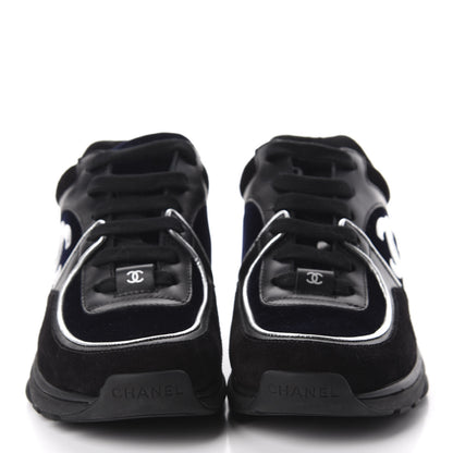 Chanel Suede Velvet Lambskin CC Sneakers 35 Black Blue Silver 2 of 8
