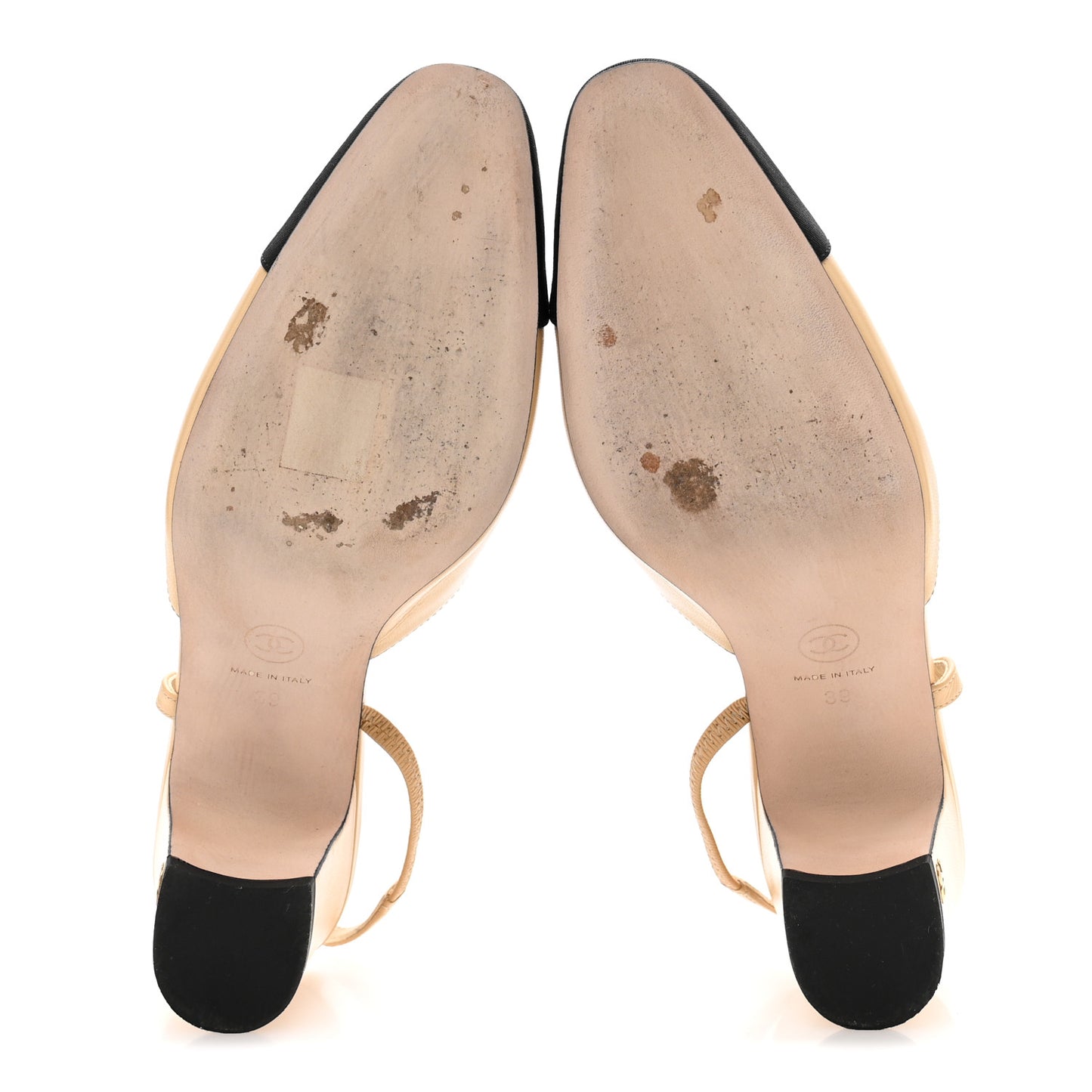 Goatskin Grosgrain Cap Toe CC Slingback Pumps 39 Beige Black