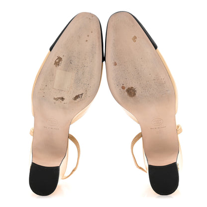 Chanel Goatskin Grosgrain Cap Toe CC Slingback Pumps 39 Beige Black 6 of 10