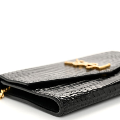 Saint Laurent Calfskin Crocodile Embossed Monogram Uptown Chain Wallet Black 10 of 12