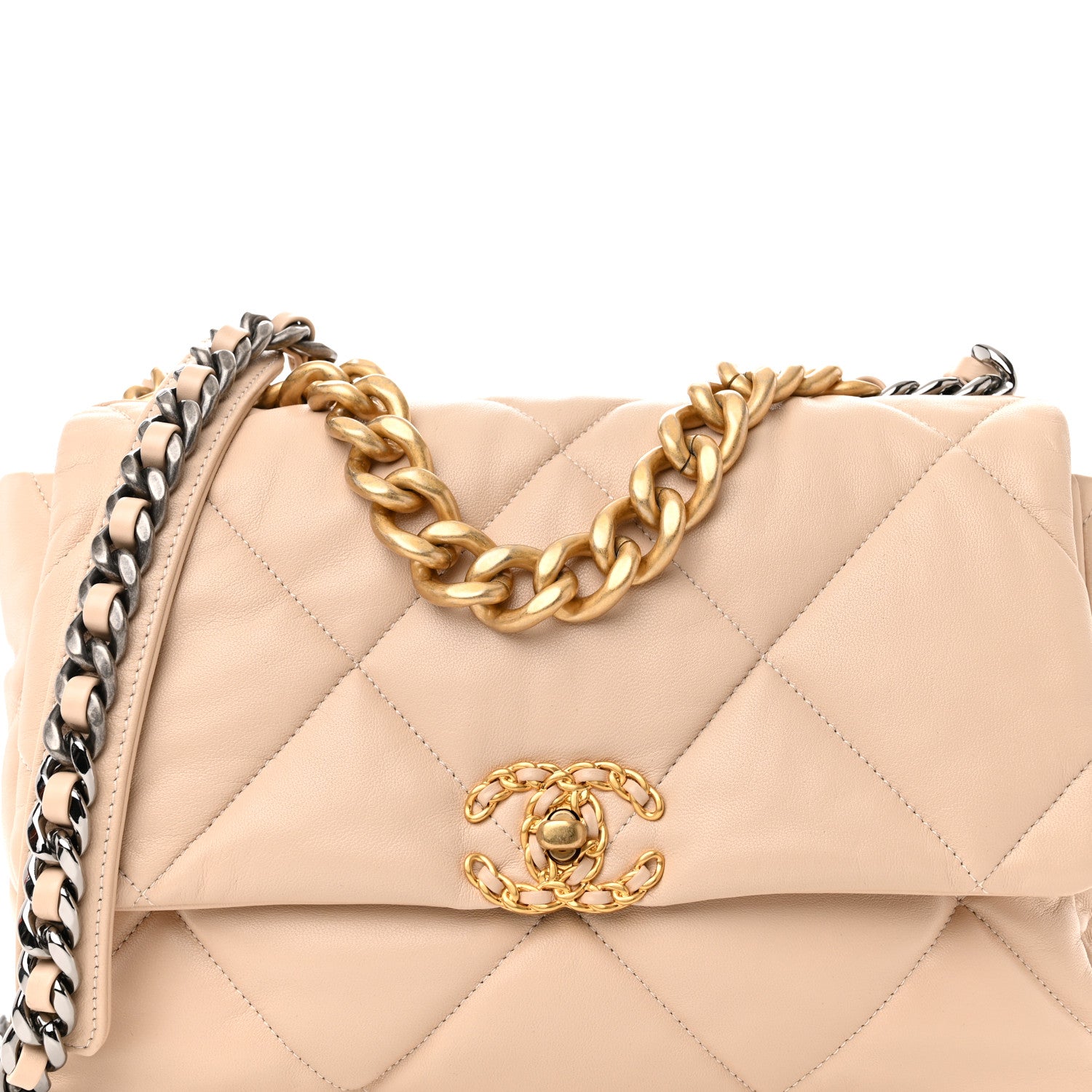 Chanel Lambskin Quilted Large Chanel 19 Flap Beige 8 of 11