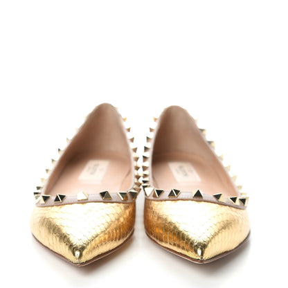 Valentino Garavani Metallic Elaphe Rockstud Ballerina Flats 36.5 Gold Poudre 2 of 9