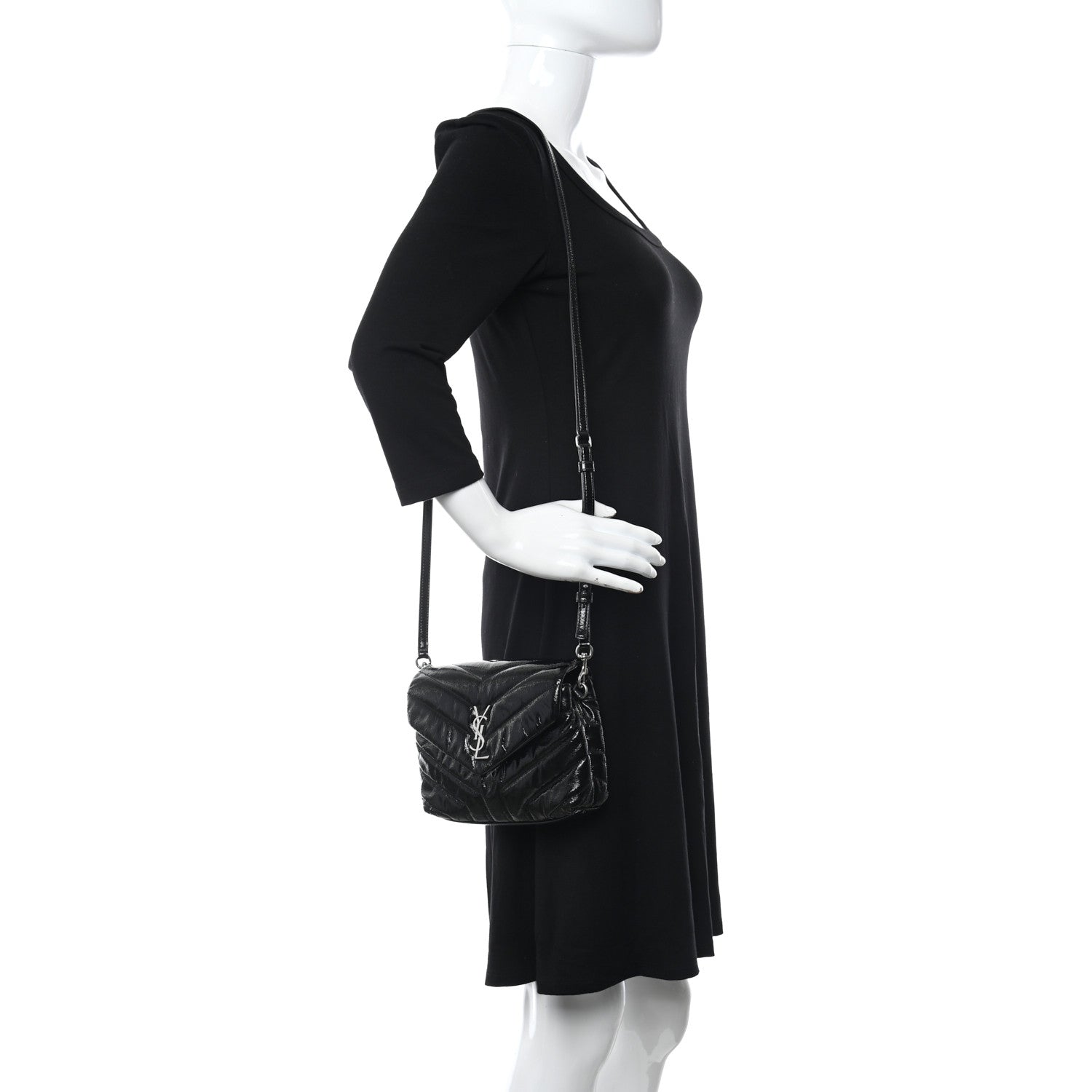 Saint Laurent Patent Y Quilted Monogram Toy Loulou Crossbody Bag Black 2 of 14