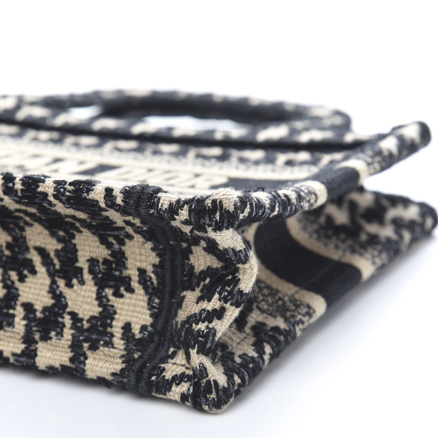 Christian Dior Canvas Houndstooth Embroidered Mini Book Tote Black 8 of 9