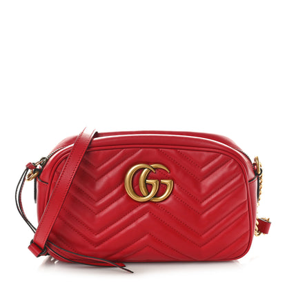 Gucci Calfskin Matelasse Small GG Marmont Chain Shoulder Bag Hibiscus Red 1 of 10