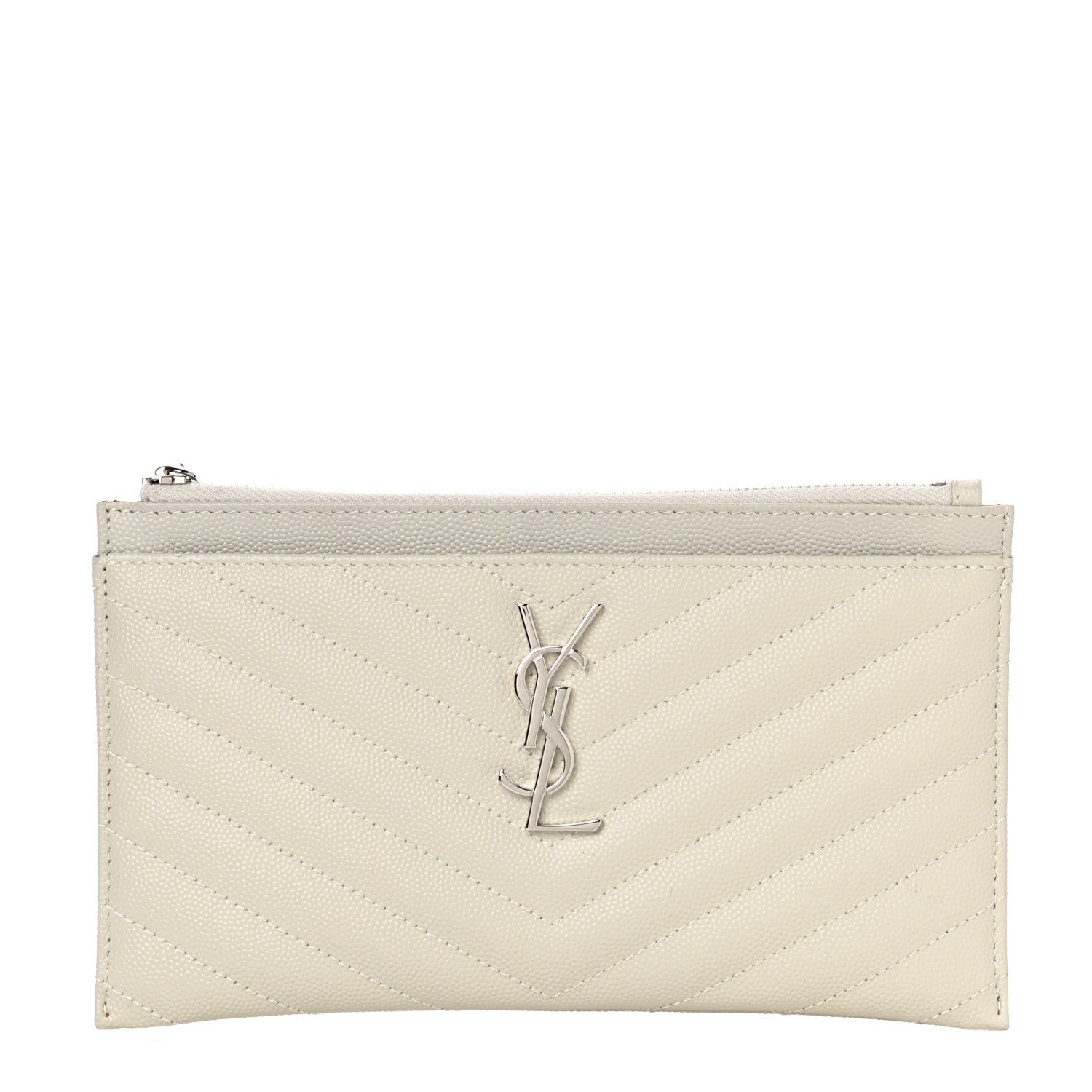 Saint Laurent Grain De Poudre Chevron Monogram Bill Pouch Crema Soft 1 of 11