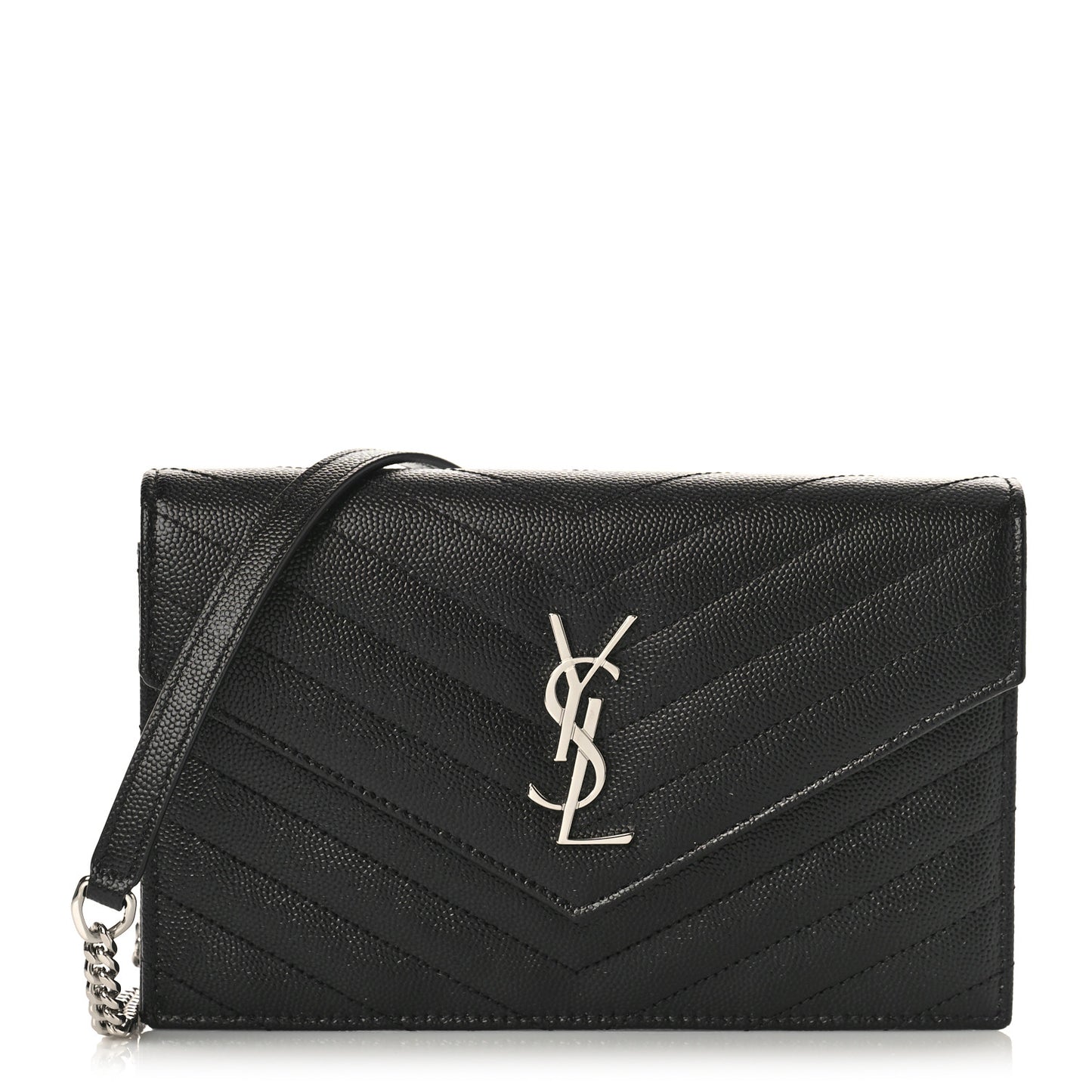 Grain De Poudre Matelasse Chevron Monogram Envelope Chain Wallet Black