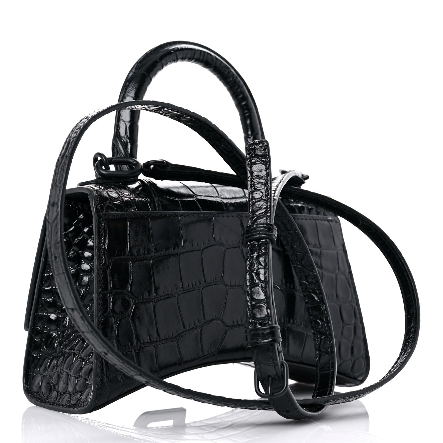 Calfskin Graffiti Logo Monochrome Crocodile Embossed Hourglass Top Handle Bag XS Black