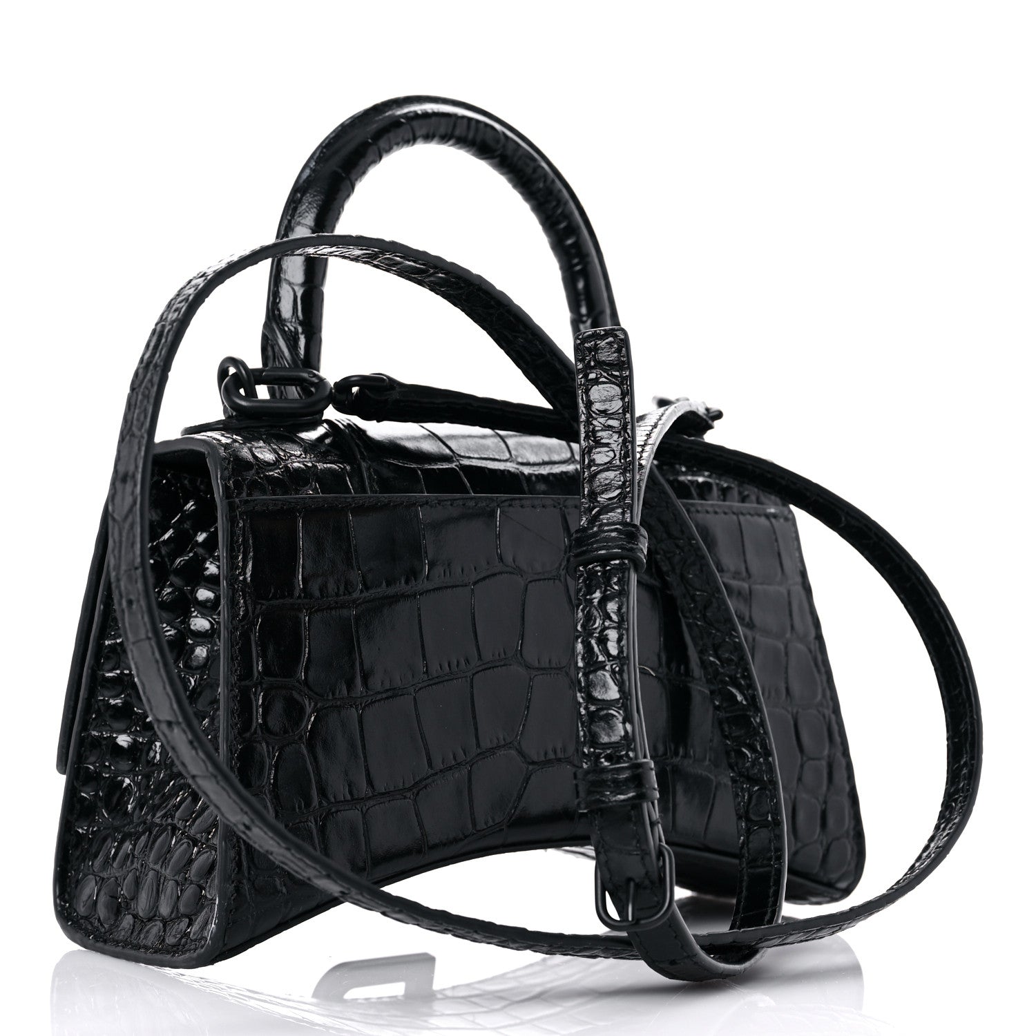 Balenciaga Calfskin Graffiti Logo Monochrome Crocodile Embossed Hourglass Top Handle Bag XS Black 3 of 16