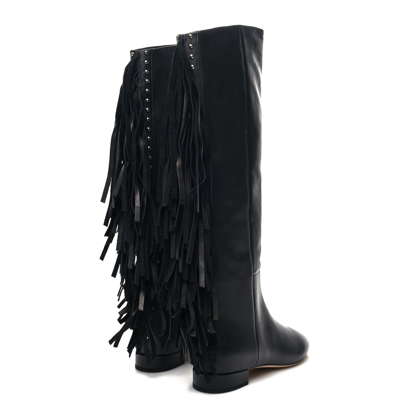 Calfskin Dana Knee High Fringed Boots 35.5 Black