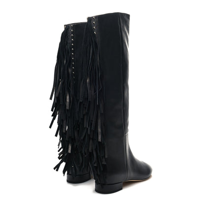 Saint Laurent Calfskin Dana Knee High Fringed Boots 35.5 Black 4 of 6