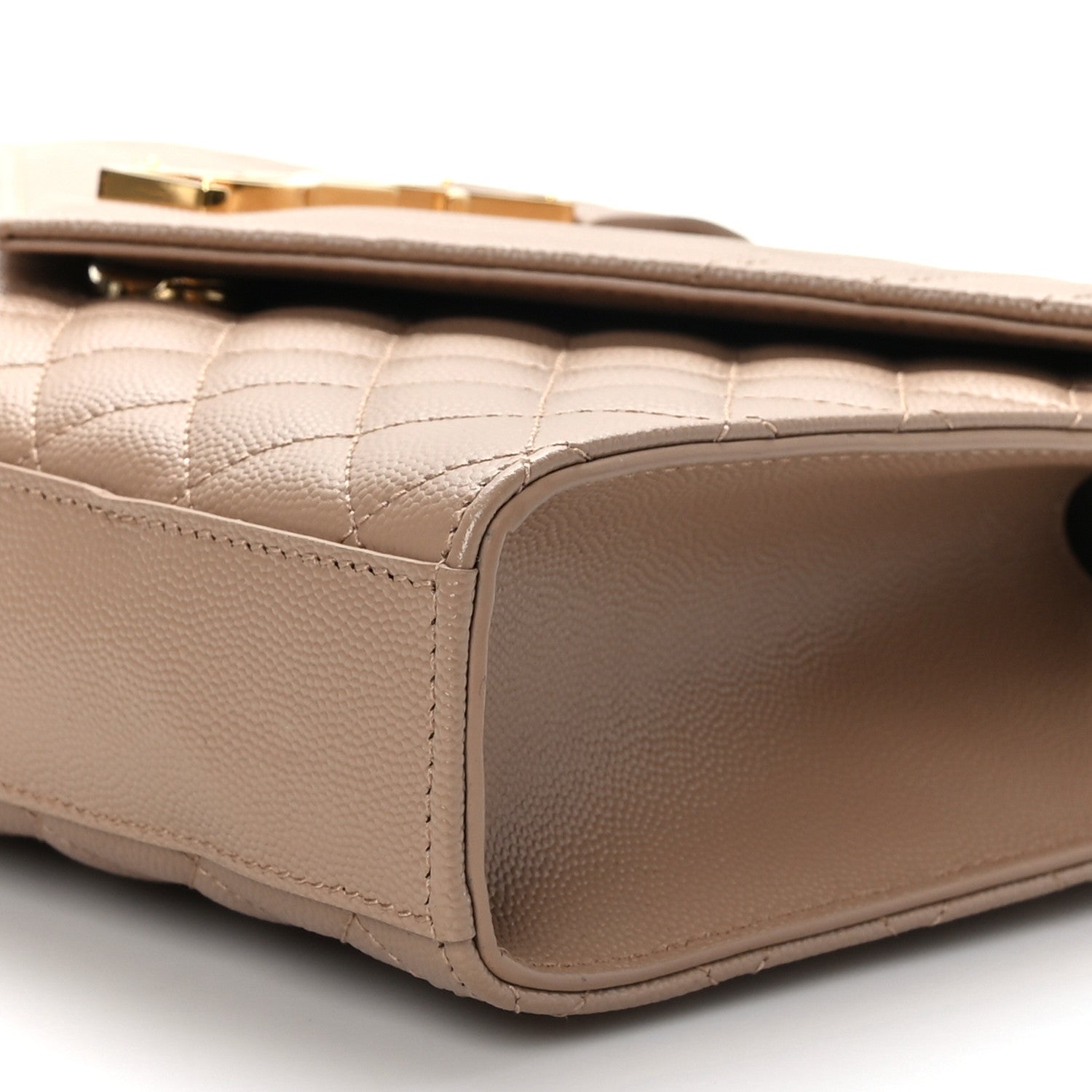 Saint Laurent Grain De Poudre Textured Mixed Matelasse Medium Triquilt Monogram Satchel Dark Beige 8 of 8