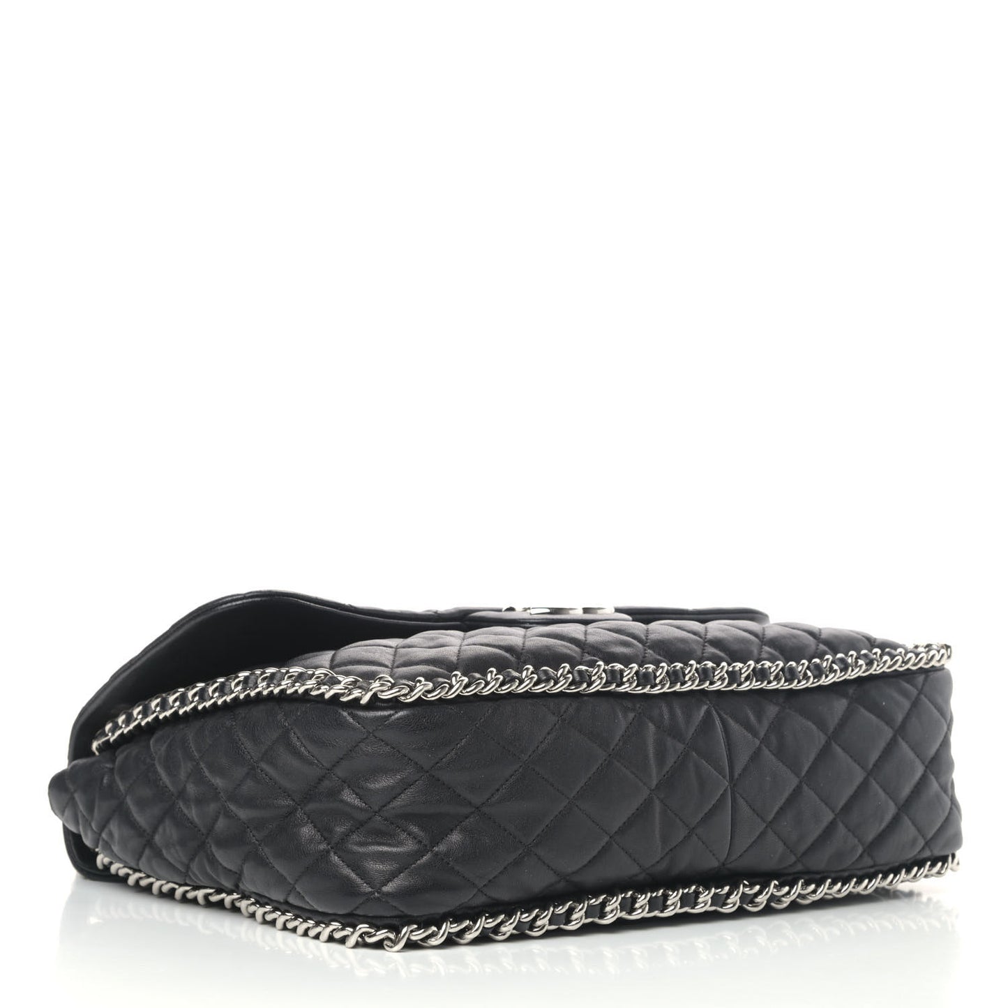 Washed Lambskin Quilted Maxi Chain Around Flap Black