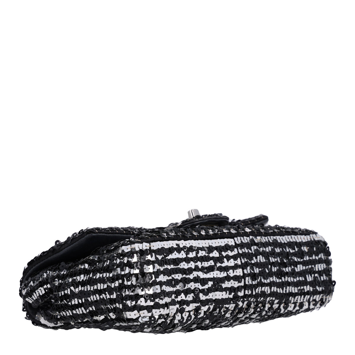 Sequin Lambskin Small Flap Black Silver