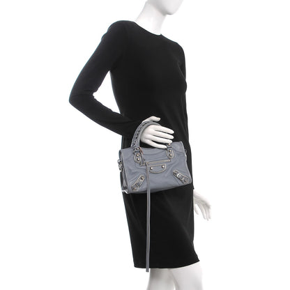 Balenciaga Chevre Silver Metallic Edge Hardware Mini City Bleu Acier 3 of 8