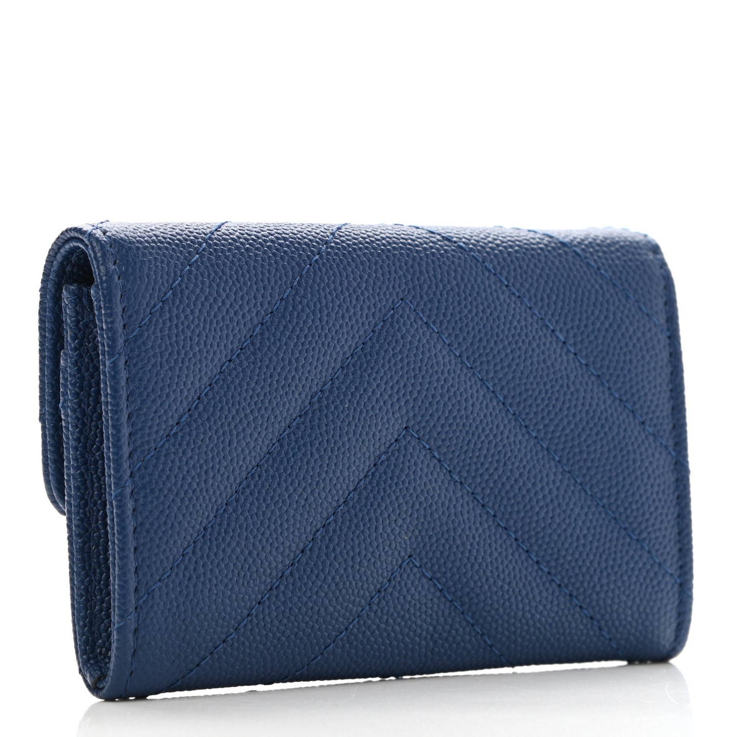 Caviar Chevron Quilted Flap Card Holder Dark Blue