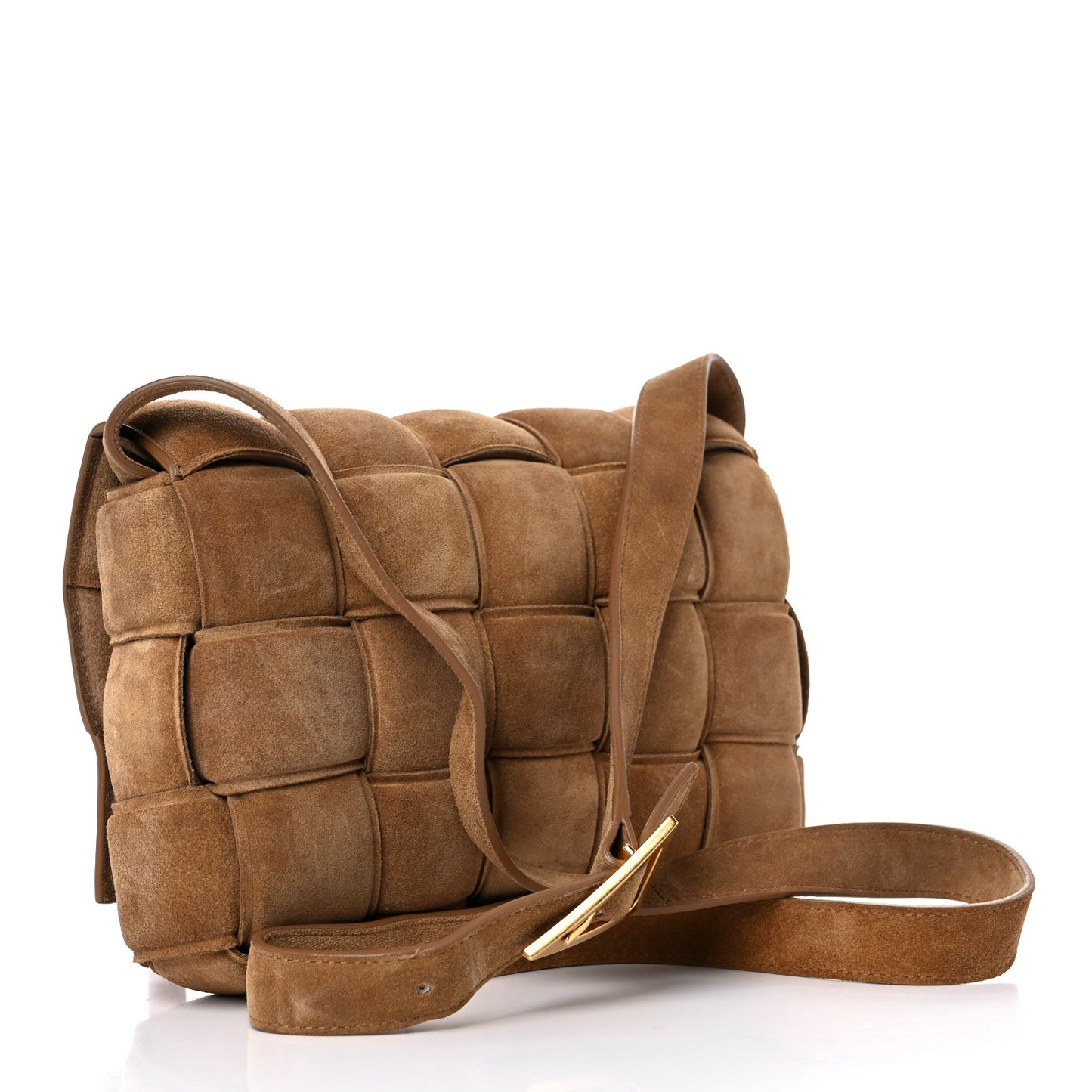 Suede Maxi Intrecciato Padded Cassette Crossbody Bag Taupe