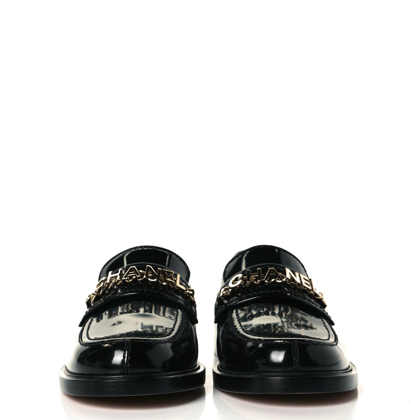 Shiny Calfskin Logo Loafers 39 Black