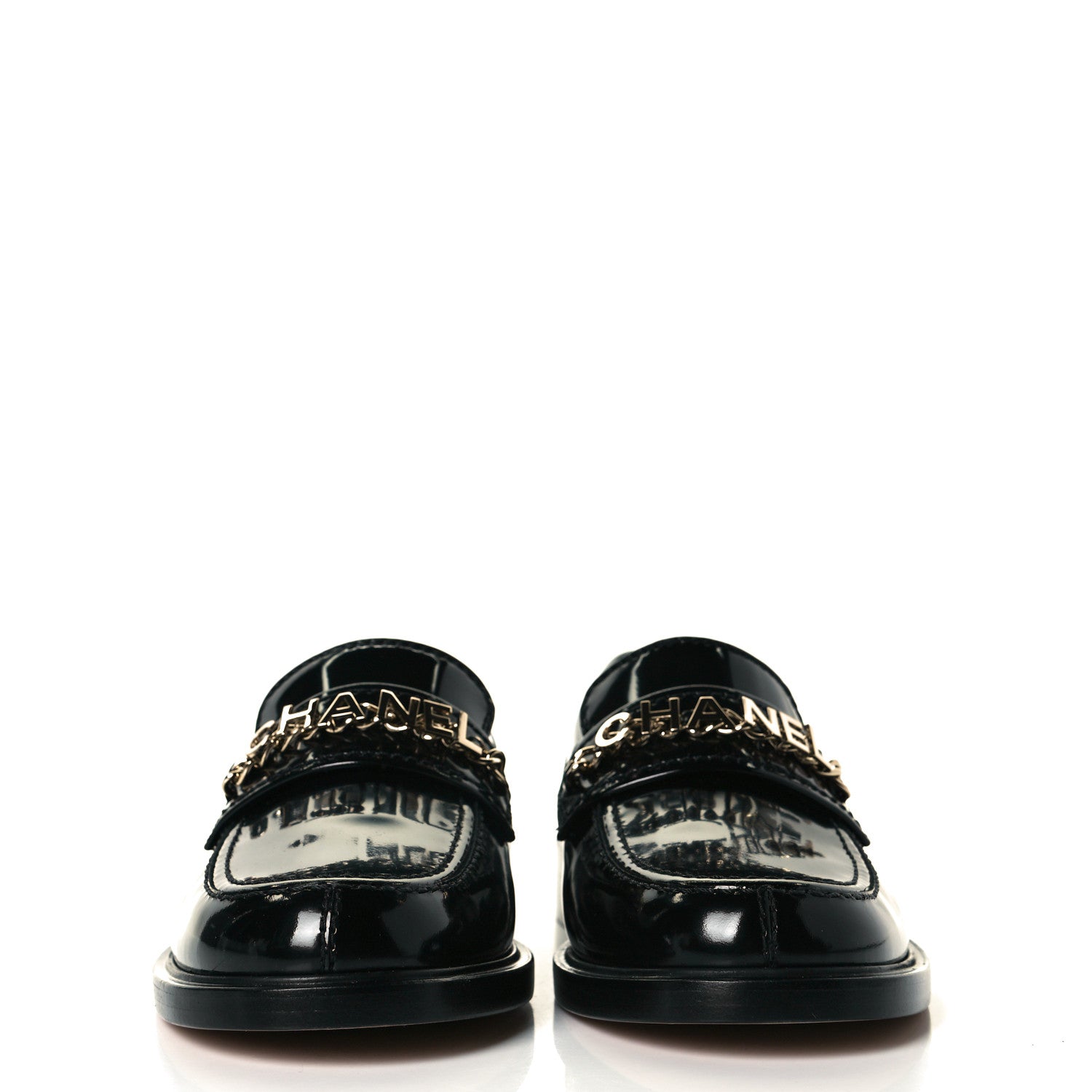 Chanel Shiny Calfskin Logo Loafers 39 Black 3 of 10
