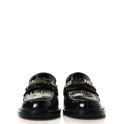 Chanel Shiny Calfskin Logo Loafers 39 Black 3 of 10
