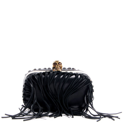 Alexander McQueen Leather Fringe Crystal Skull Box Clutch Black 1 of 10