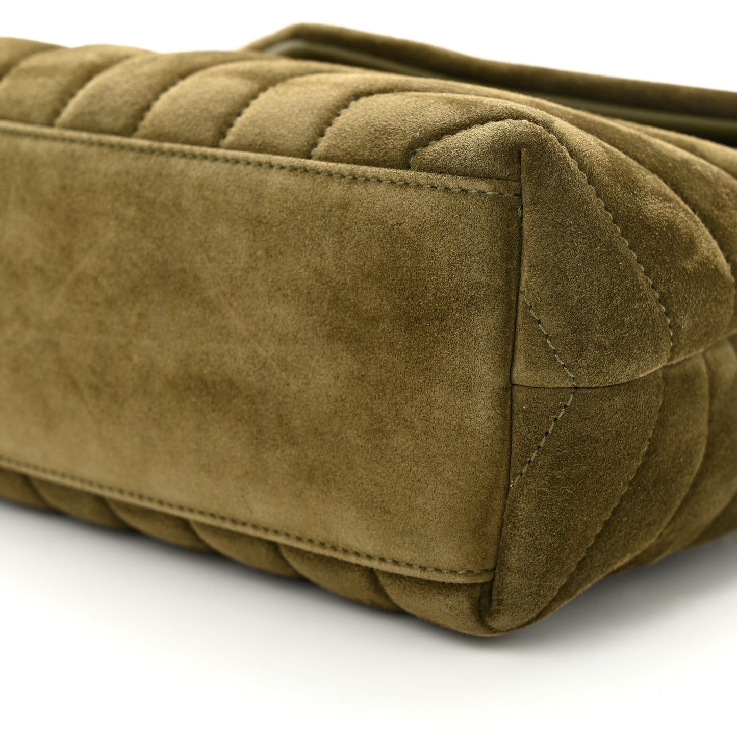 Suede Calfskin Y Quilted Monogram Small Loulou Chain Satchel Loden Green
