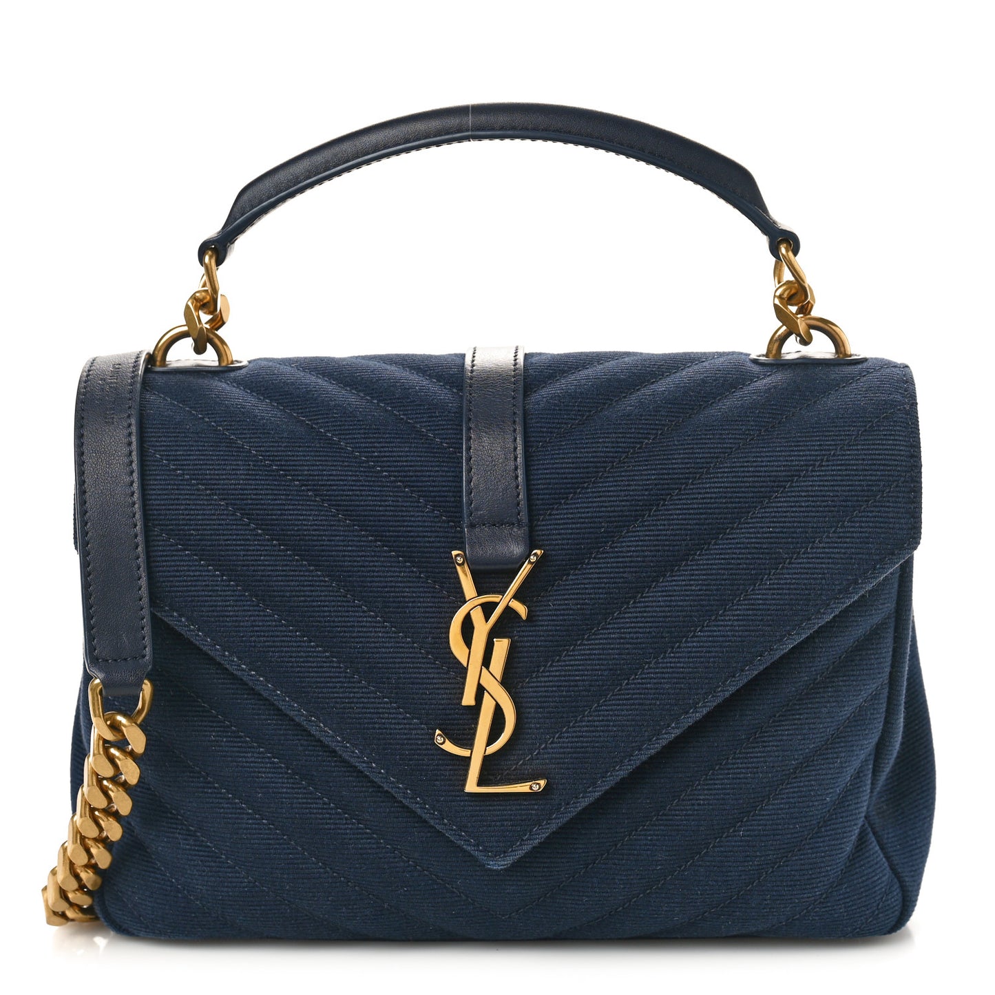 Corduroy Matelasse Chevron Monogram Medium College Bag Deeply Blue