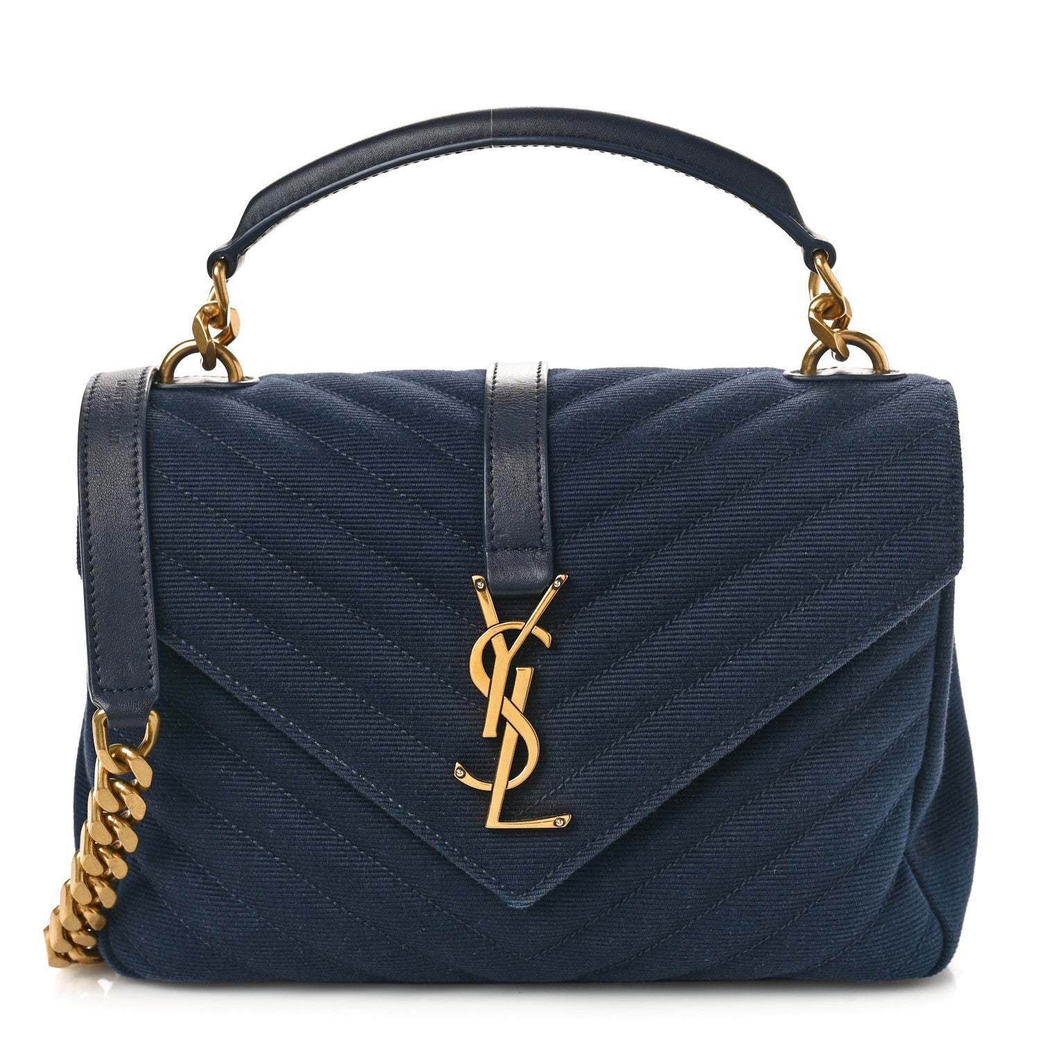 Saint Laurent Corduroy Matelasse Chevron Monogram Medium College Bag Deeply Blue 1 of 9