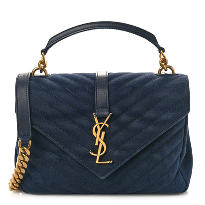 Saint Laurent Corduroy Matelasse Chevron Monogram Medium College Bag Deeply Blue 1 of 9
