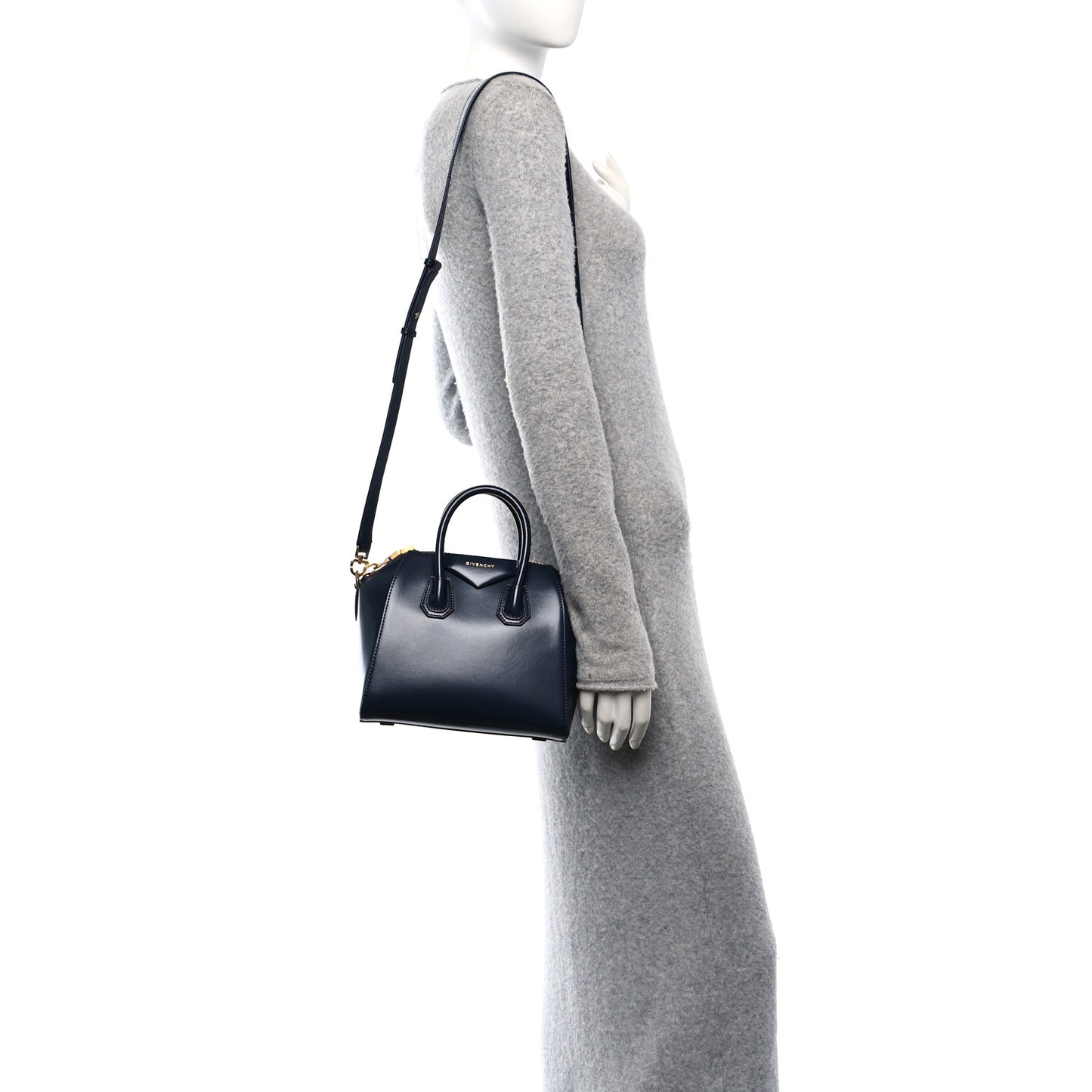 Shiny Lord Calfskin Mini Antigona Navy