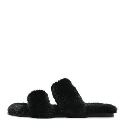 Saint Laurent Mink Fur Bleach Sandals 39 Black 1 of 6