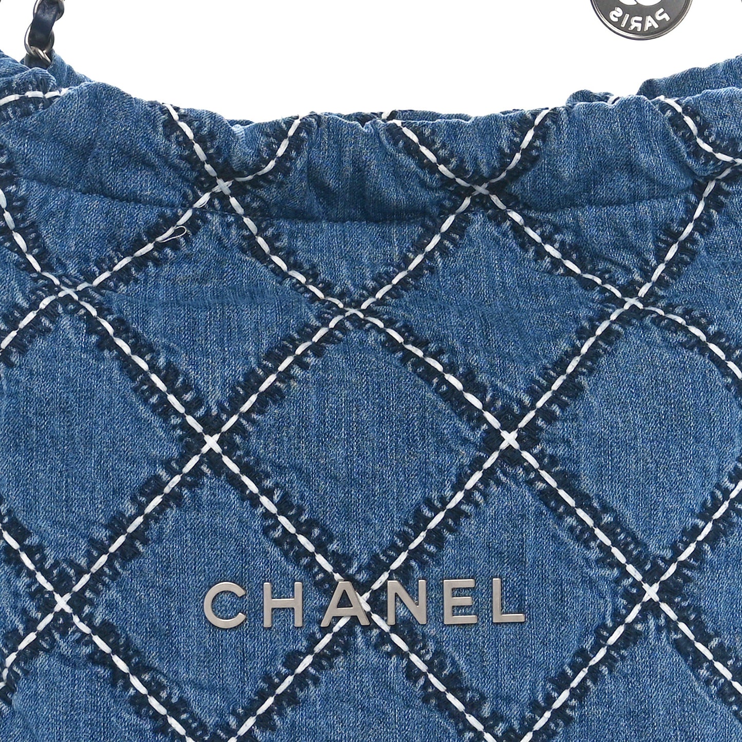Denim Quilted Stitched Small Chanel 22 Blue