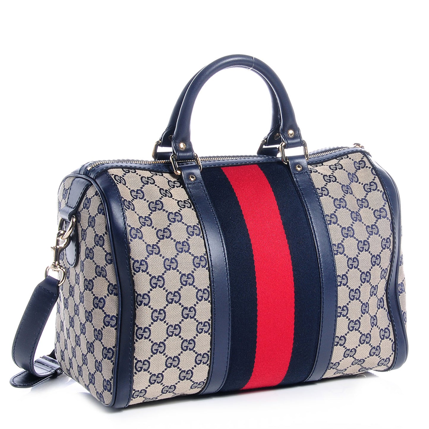 Monogram Selleria Calfskin Vintage Web Medium Boston Beige Blue