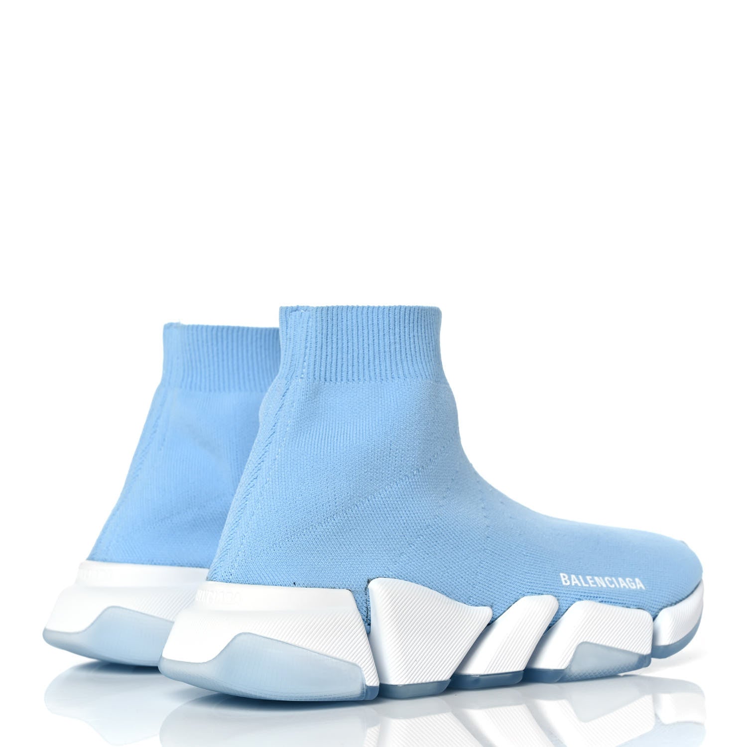 Balenciaga Technical 3D Recycled Knit Bi-Color Womens Speed 2.0 Transparent Sole Sneakers 40 Blue White Transparent Blue 4 of 7