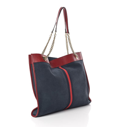 Gucci Suede Calfskin Large Rajah Chain Tote New Blue Romantic Cherry 3 of 9