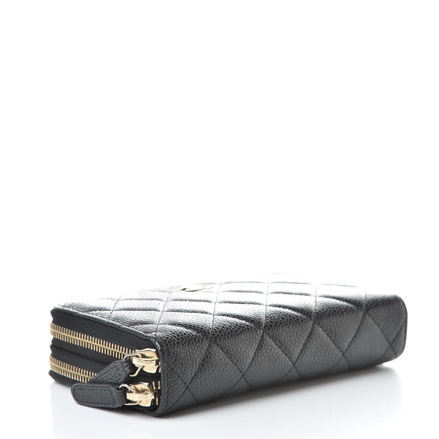 Caviar Quilted Large Gusset Double Zip Around Wallet Black