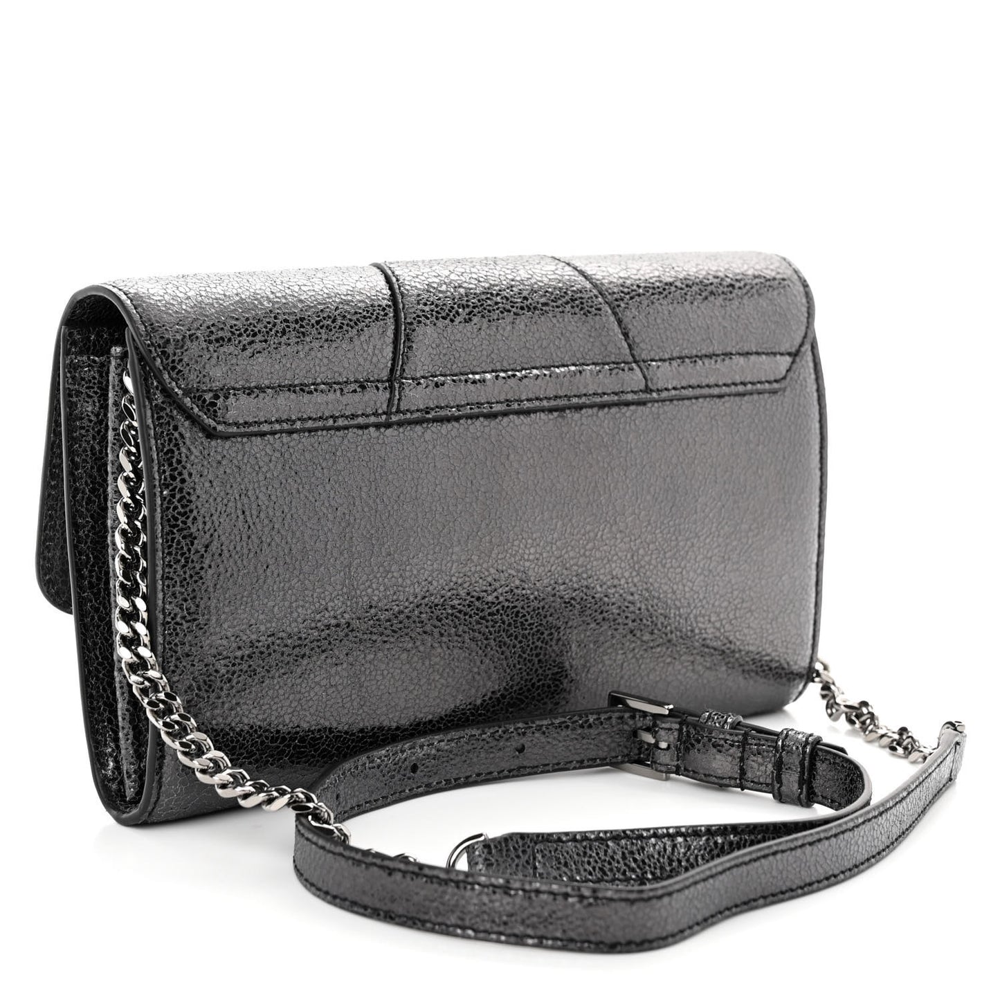 Metallic Calfksin Virtus Wallet On Chain Grey