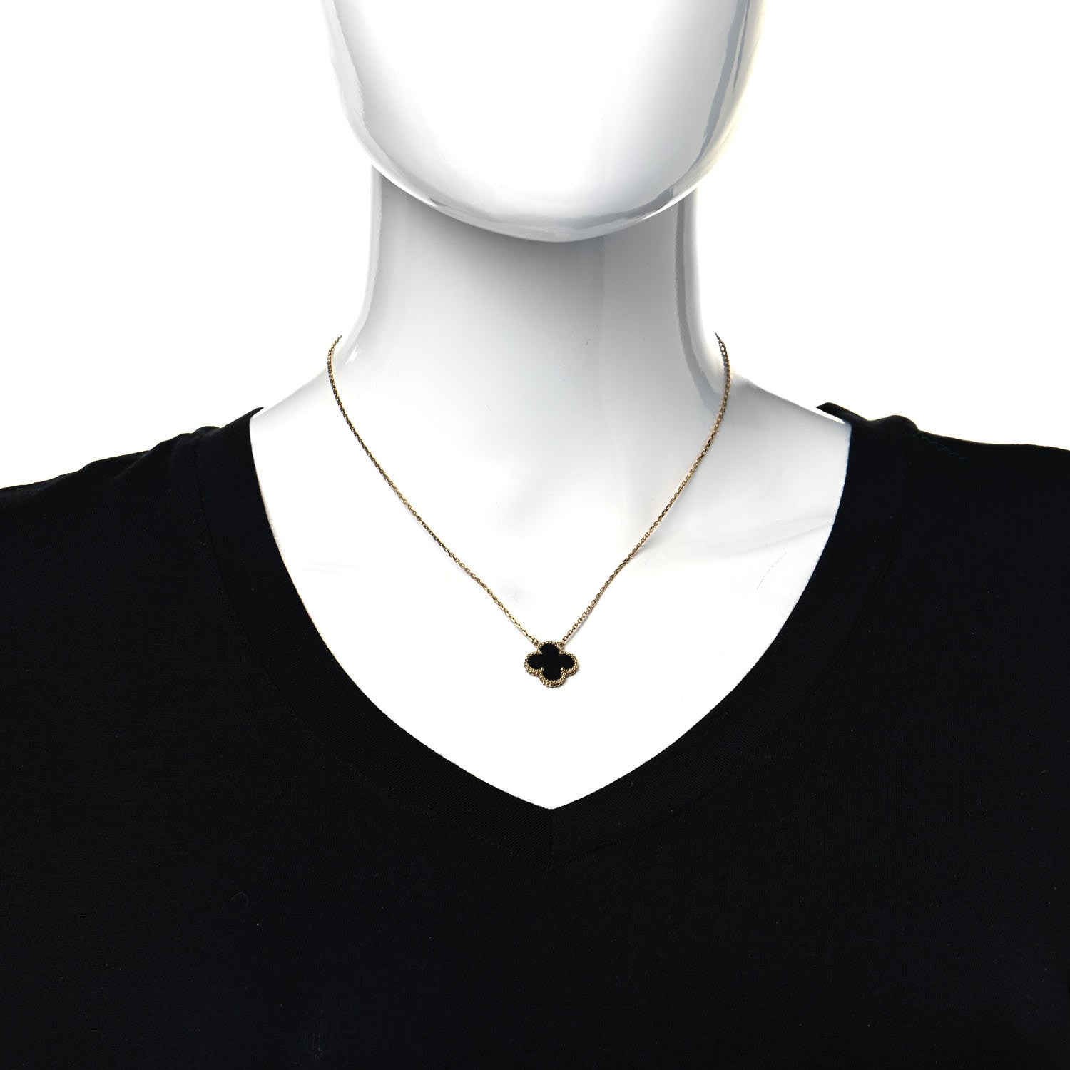 Van Cleef & Arpels 18K Yellow Gold Black Onyx Vintage Alhambra Pendant Necklace 2 of 5