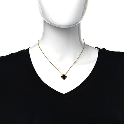 Van Cleef & Arpels 18K Yellow Gold Black Onyx Vintage Alhambra Pendant Necklace 2 of 5