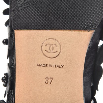Chanel Canvas Lambskin Beaded Camellia Cap Toe Ballerina Flats 37 Black 9 of 9