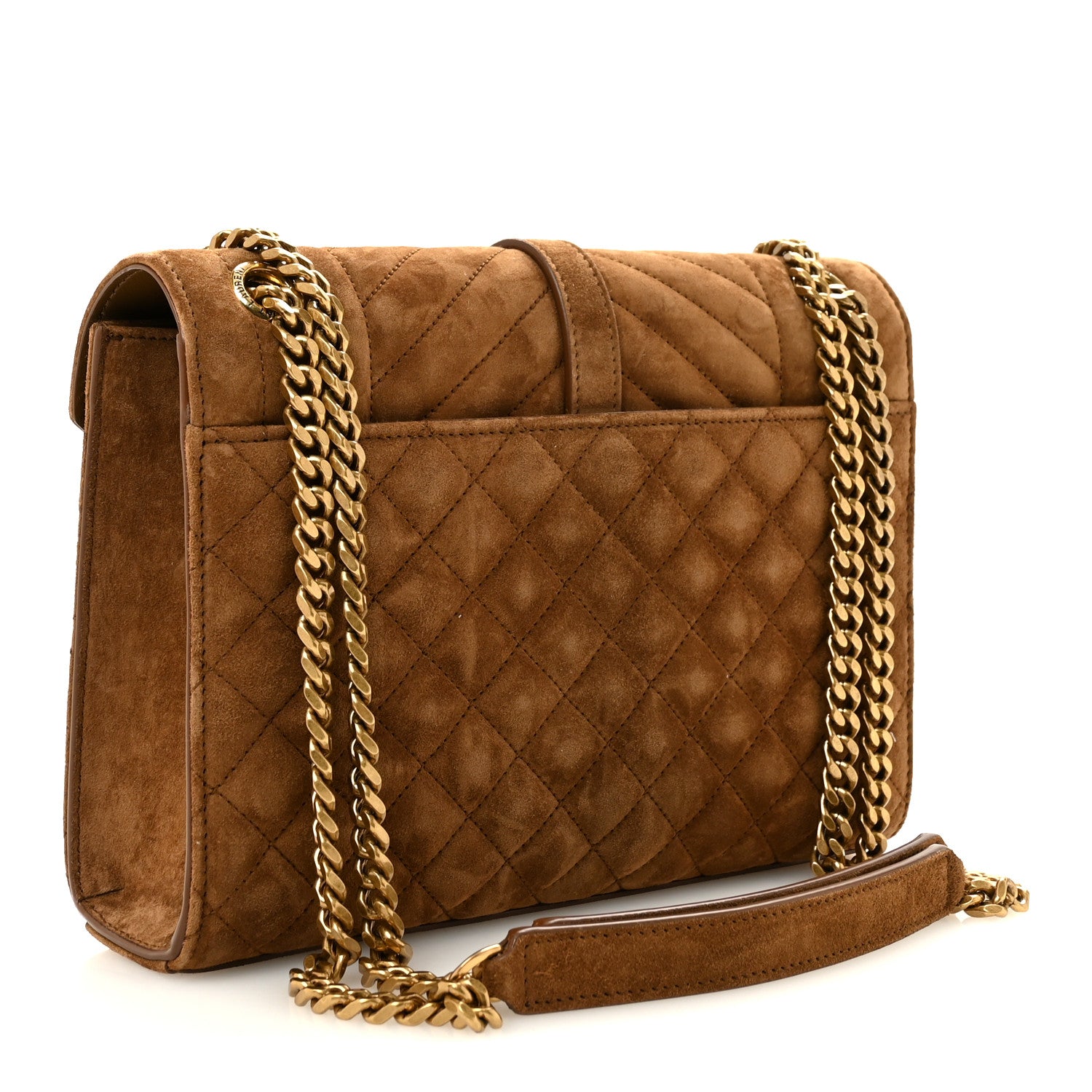 Saint Laurent Suede Mixed Matelasse Triquilt Medium Monogram Envelope Satchel Bark Brown 3 of 11